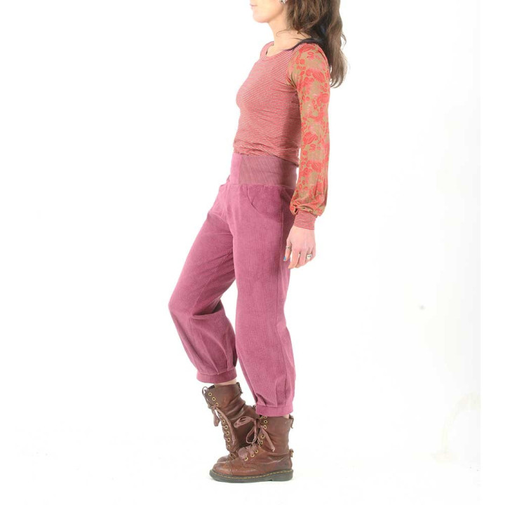 Womens rosewood pink corduroy pants with jersey belt