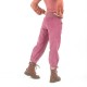 Pantalon femme 4/5 velours vieux rose côtelé, ceinture jersey