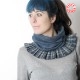 Grey-blue pleated snood with checkered ruffles