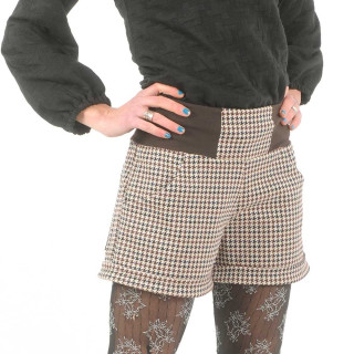 Short femme pied de poule beige et marron