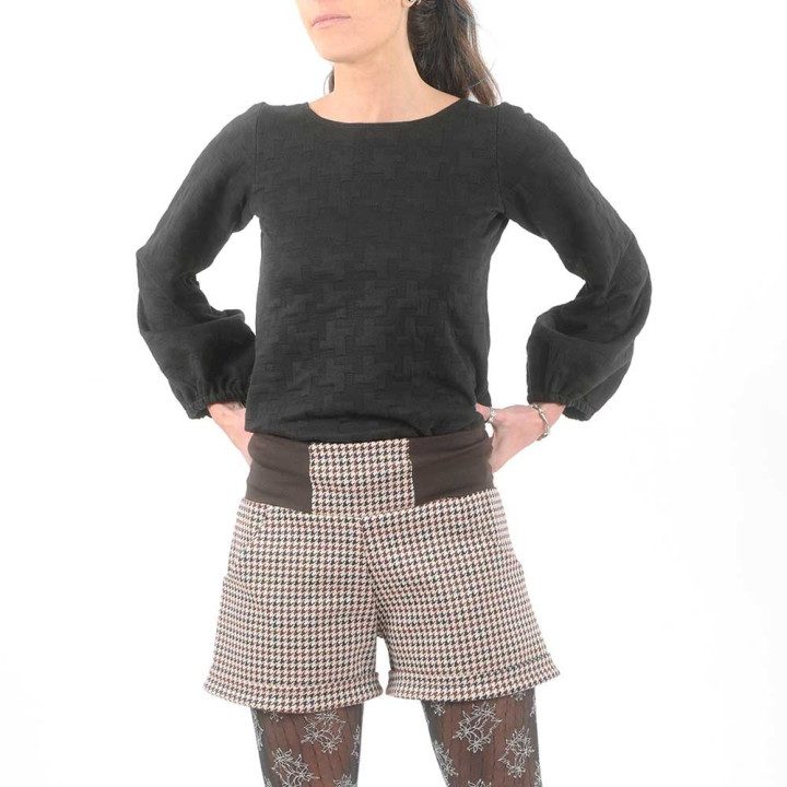 Short femme pied de poule beige et marron