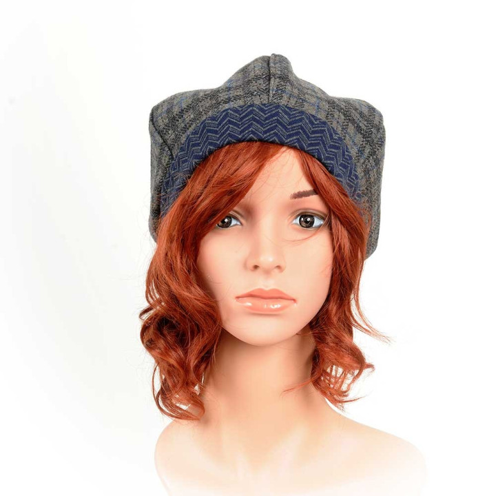 Béret lainage carreaux gris noir bleu