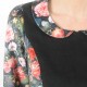 Robe trapèze à poches velours noir et fleurs colorées, manches mi-longues
