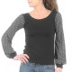 Black womens fitted top with paisley print long sleeves