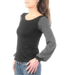 Black womens fitted top with paisley print long sleeves