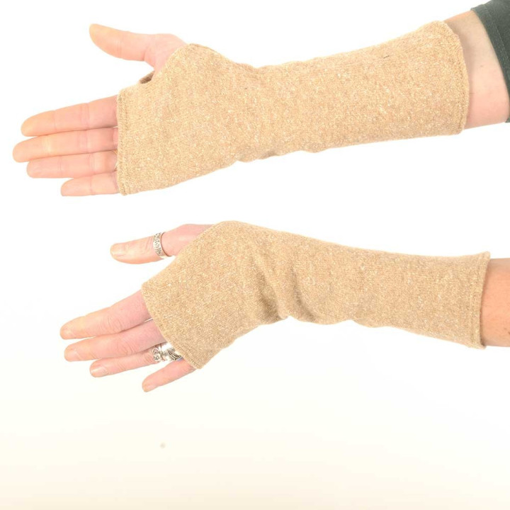 Beige wool knit fingerless gloves
