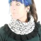 Heart print knit pleated snood with lace ruffles