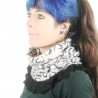 Heart print knit pleated snood with lace ruffles