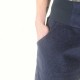 Pantalon femme 4/5 velours côtelé bleu marine, ceinture jersey