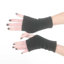 Short black merino wool winter handwarmers