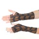 Navy and bronze graphic fingerless gloves, stretchy jersey