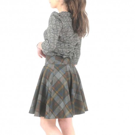 Flared dark plaid jersey skirt