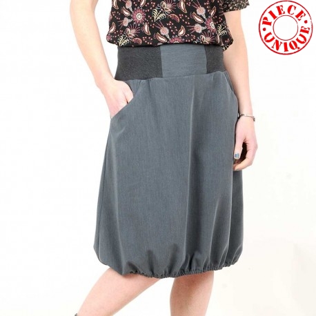 Dark grey bubble skirt with pockets, stretchy belt