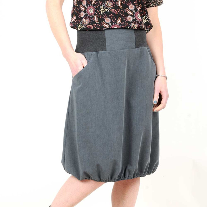 Dark grey bubble skirt with pockets, stretchy belt
