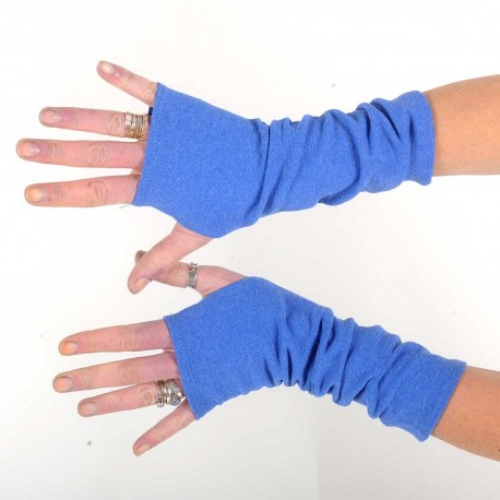 Mitaines longues bleu roi pailletées