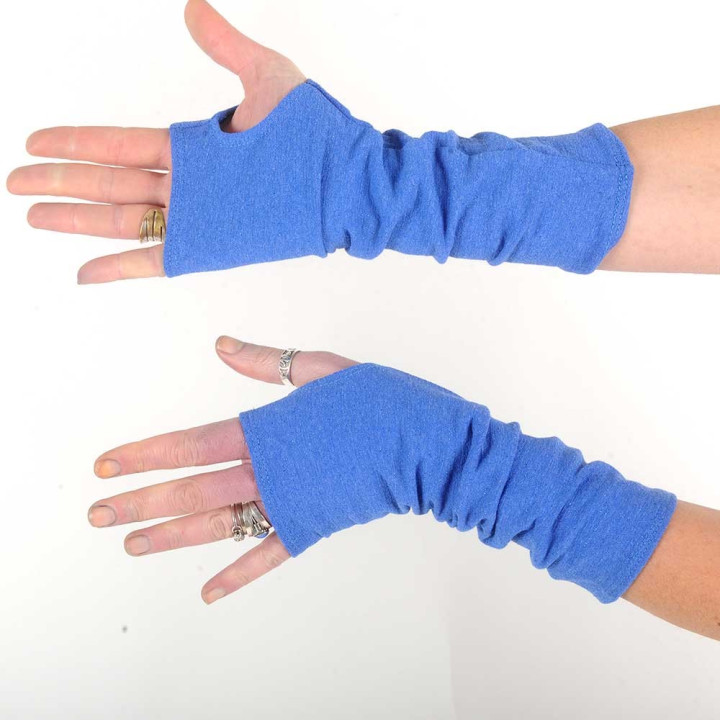 Long sparkly cobalt blue jersey armwarmers
