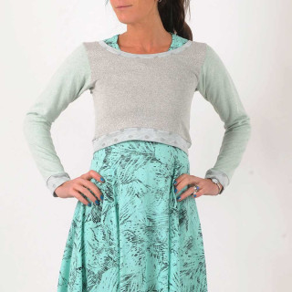 Pale grey and mint green cotton knit cropped sweater