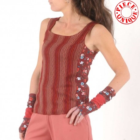 Dark red summer sleeveless tank top, supple vintage fabric