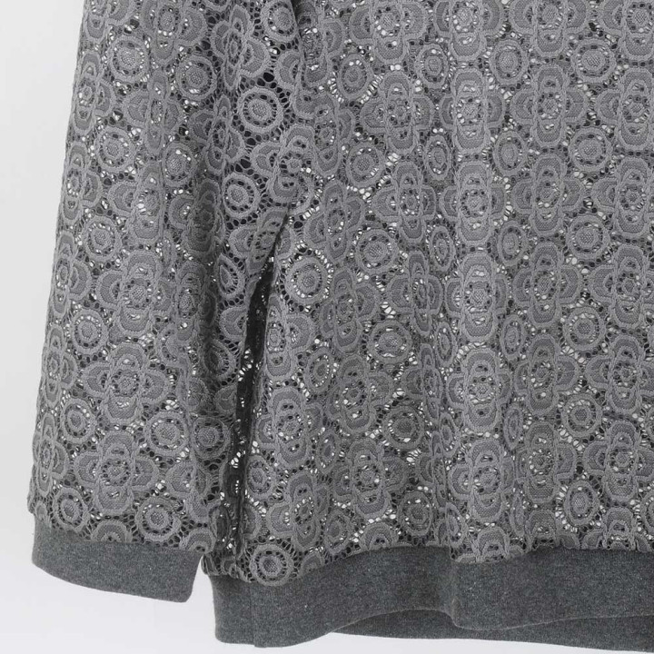 Sheer grey lace blouse with boat cowl