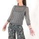 Sheer grey lace blouse with boat cowl