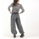 Pantalon femme artisanal long bouffant, marine imprimé floral