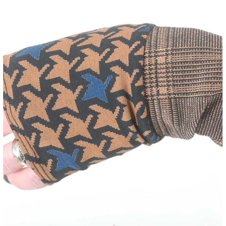 Mitaines originale fabriquée en France camel noir et lurex, pied de poule et prince de galles