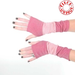 Pink patchwork armwarmers, solid and glittery jersey