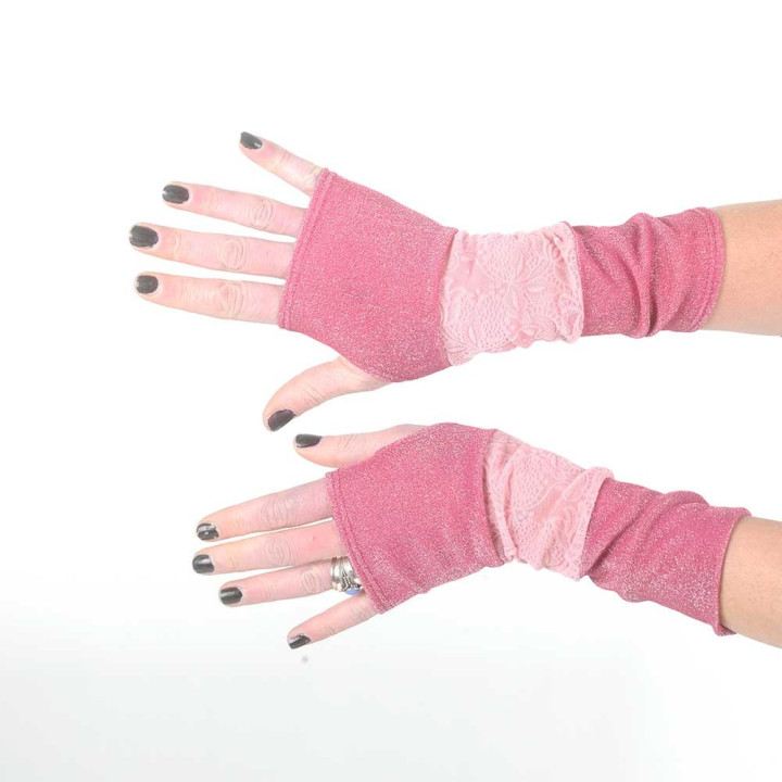 Pink patchwork armwarmers, solid and glittery jersey