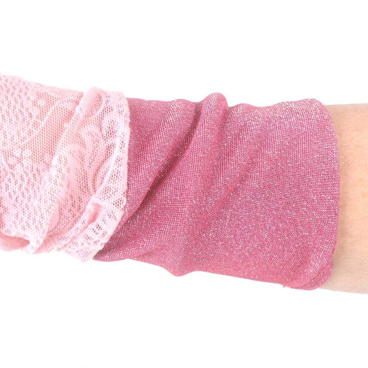 Pink patchwork armwarmers, solid and glittery jersey