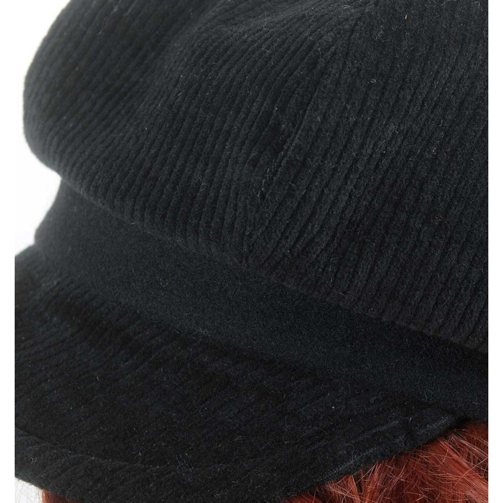 Black corduroy newsboy cap hat