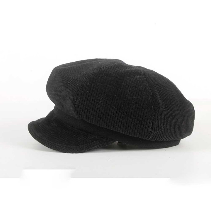 Black corduroy newsboy cap hat