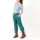 Pantalon fait main en france femme 4/5 en lin uni bleu canard