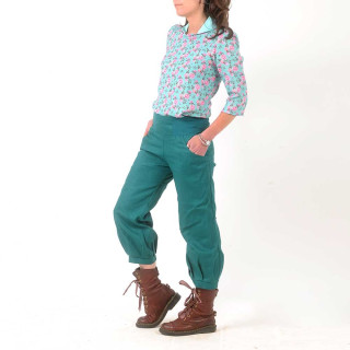 Pantalon femme cadeau pour femme 4/5 en lin uni bleu canard