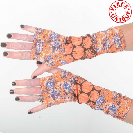 Mitaines colorées fabriquée en France créateur femme en patchwork orangé