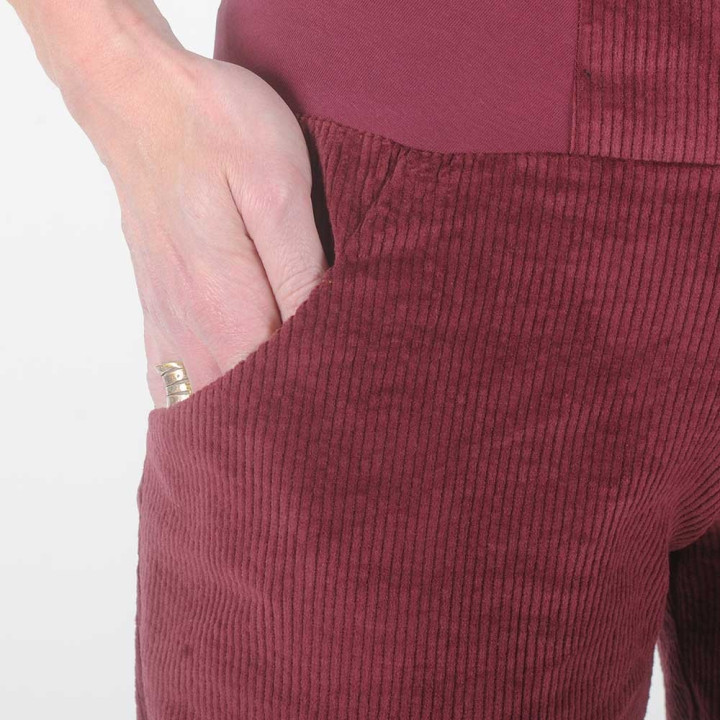 Womens crimson red corduroy pants with jersey belt