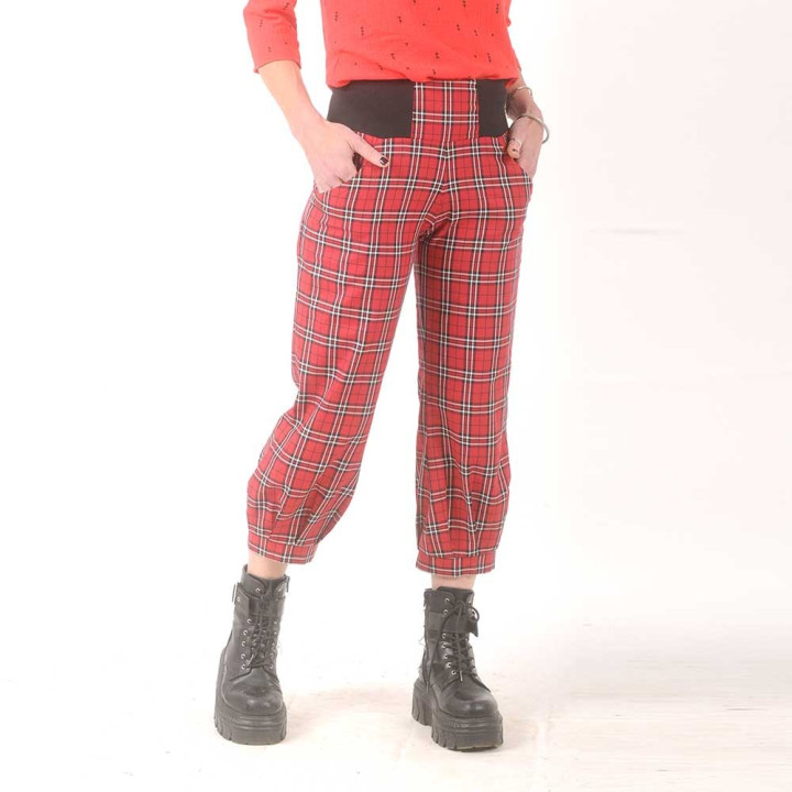 Pantacourt cadeau pour femme femme coton rouge écossais