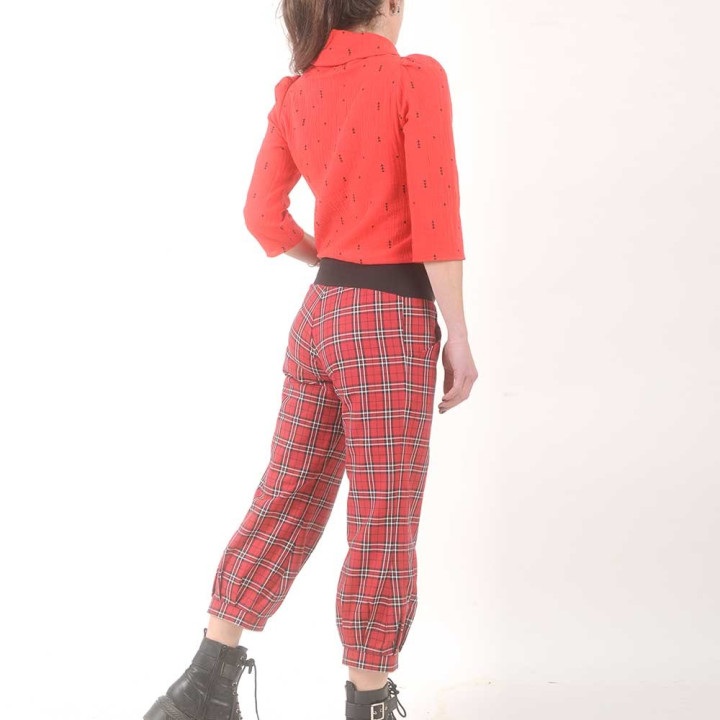 Pantacourt femme coton rouge écossais