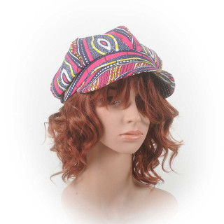 Women’s fuchsia pink wax cotton newsboy cap, handmade by designer MALAM in France