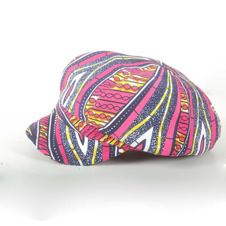 Unique French designer newsboy cap in graphic fuchsia pink wax cotton, bold and feminine