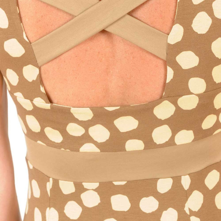 Robe courte jersey camel à gros pois, sans manches