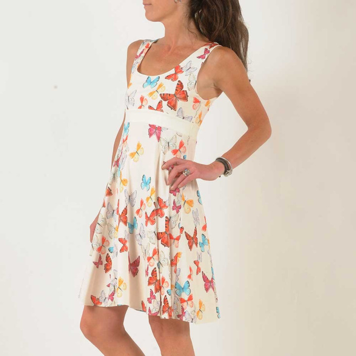 Short colorful jersey sleeveless dress with butterfly print
