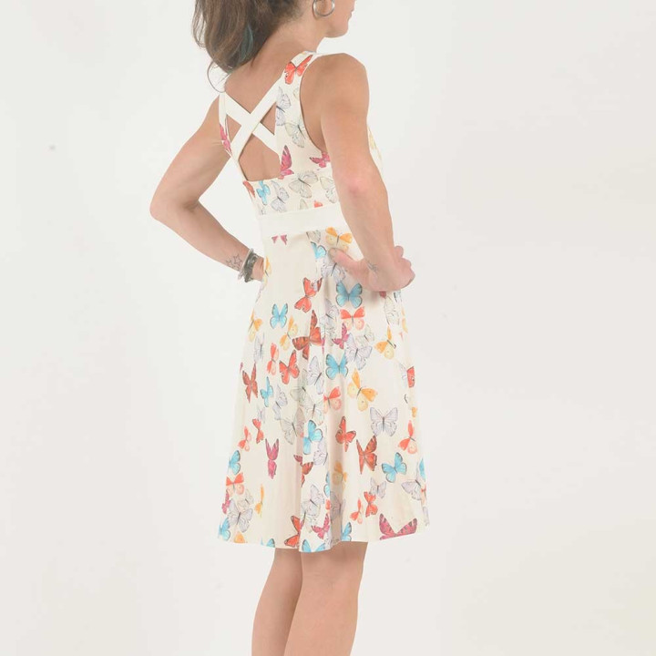 Short colorful jersey sleeveless dress with butterfly print