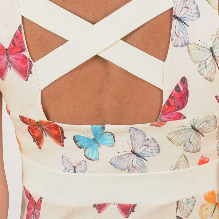 Short colorful jersey sleeveless dress with butterfly print