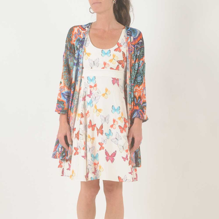 Gilet long ouvert jersey velours coloré