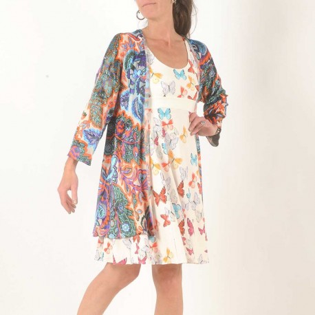 Gilet long ouvert jersey velours coloré