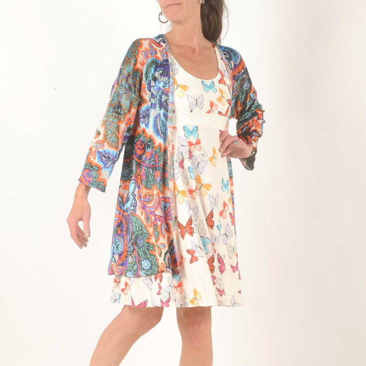 Long colorful velvet jersey open cardigan