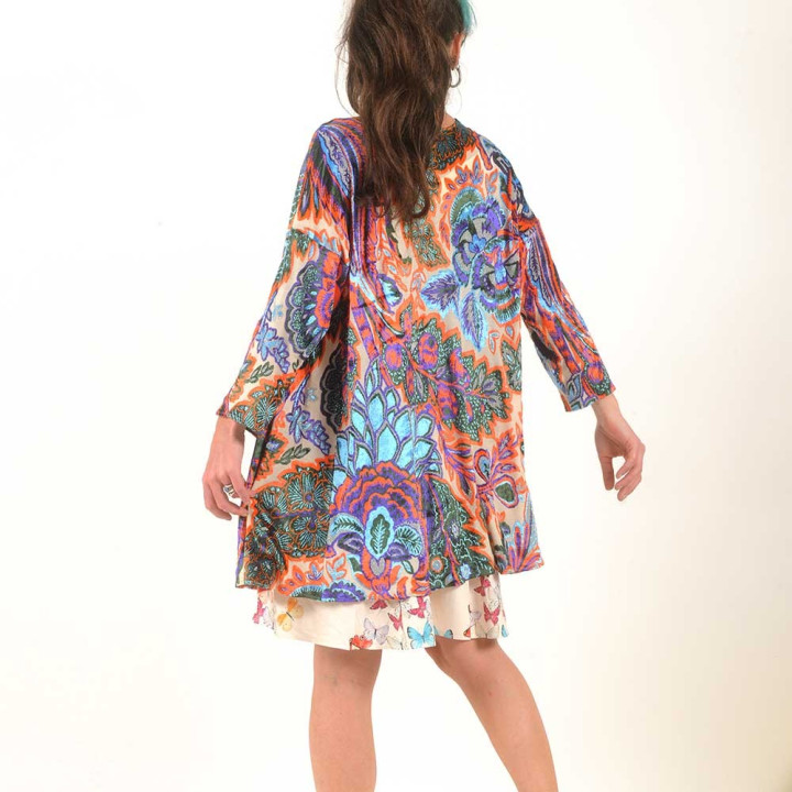 Long colorful velvet jersey open cardigan