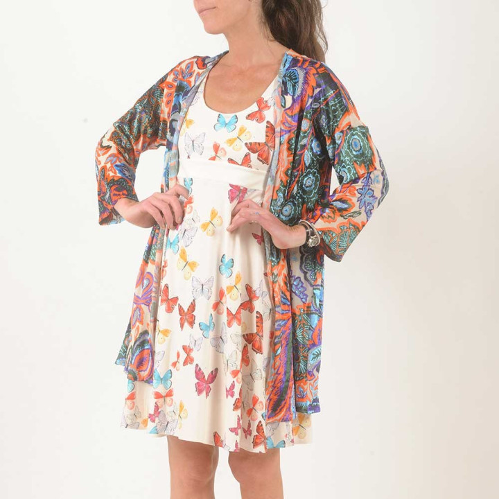 Long colorful velvet jersey open cardigan