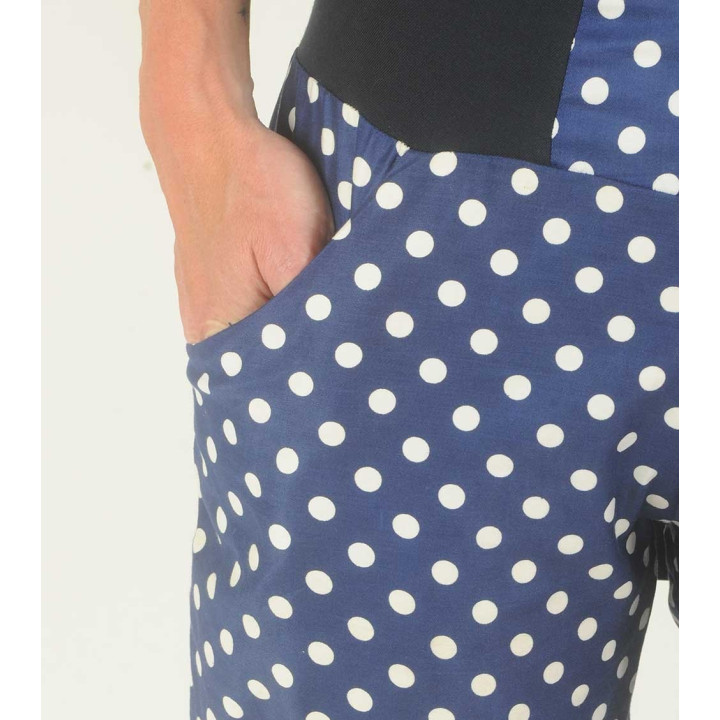 Blue and white womens puffy pants, polka dots vintage cotton