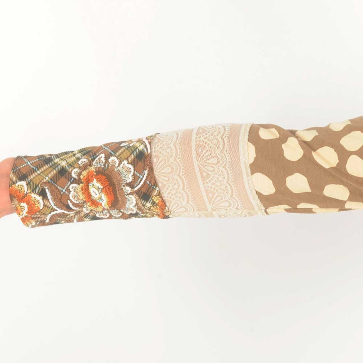 Camel and beige womens top, floral jersey patchwork